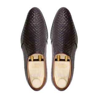 Micsome - Men's Dark Brown Hand Woven Calf Leather Loafer