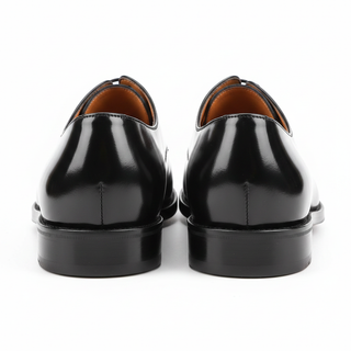 Black leather oxford cap toe dress shoe back view