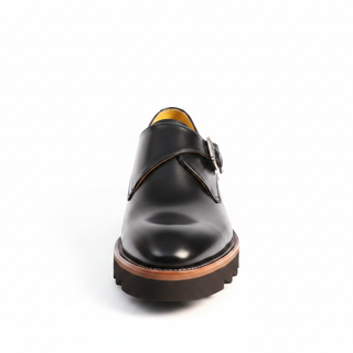 Black leather monk strap dress shoe front view