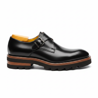 Black leather monk strap dress shoe side view