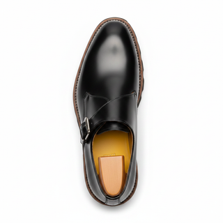 Black leather monk strap dress shoe top view