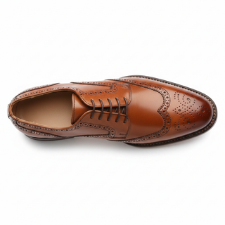 Brown leather brogue wingtip dress shoe top view